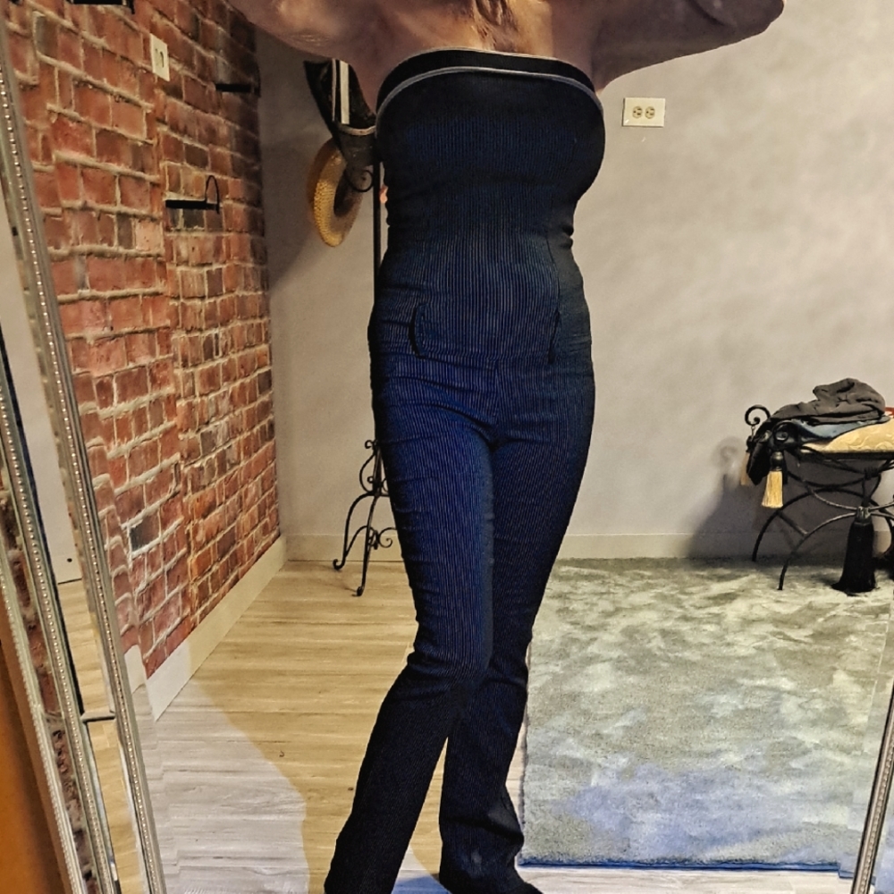 70's VINTAGE Black Strapless Jumpsuit